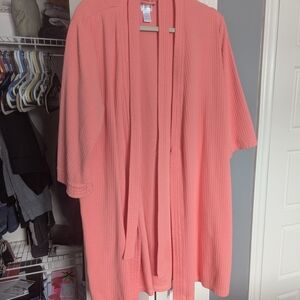 Vintage Coral Pink Waffle Kimono House Coat Bathrobe Size XL Claudel